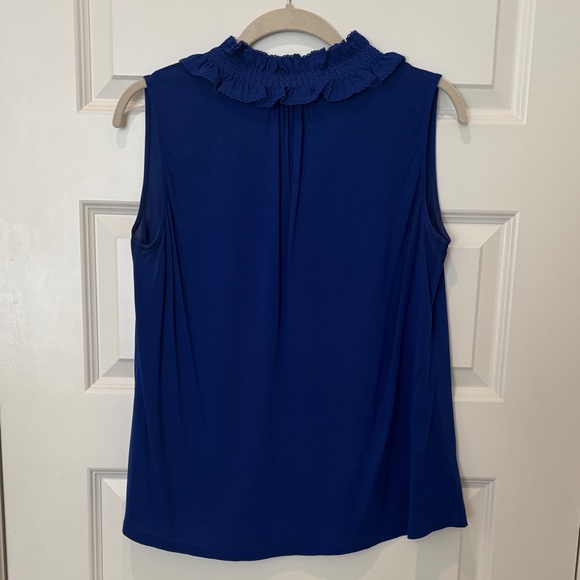 LOFT Deep Blue Ruffle Neck Blouse - Picture 4 of 4